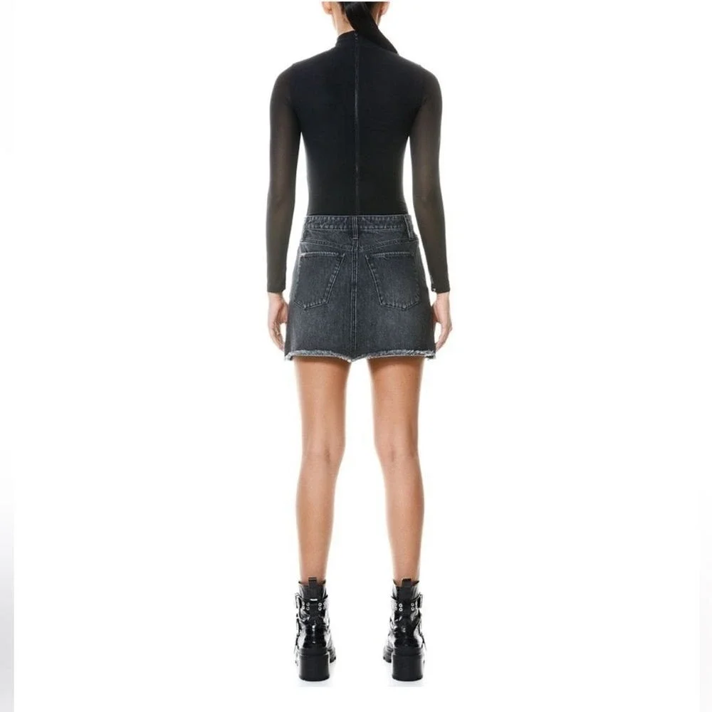 ALICE + OLIVIA Denim Short Skirt Mini Black Distressed Women High Rise Jean 26 2